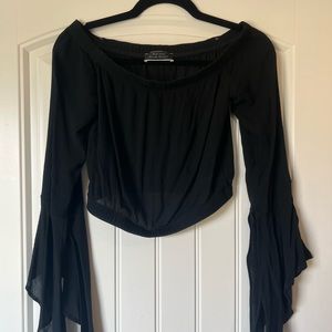 Off The Shoulder Crop Womens Blouse Size Small With Statement Sleeves